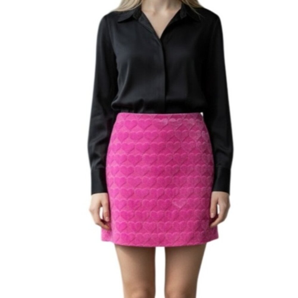 Cupcakes And Cashmere Pink Heart Velvet Mini Skirt, Sz. 4